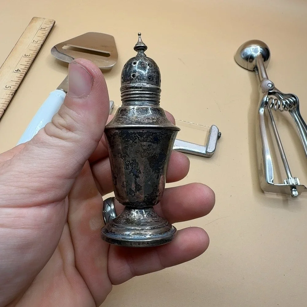 Vintage lot metalware, Antique Salt Shaker  Re-Enforced Antique Single
